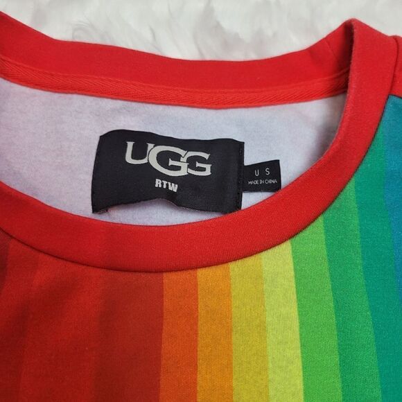 UGG Love Rainbow Striped T-Shirt SZ S Pride Multicolor Short Sleeve Cotton - Picture 8 of 10